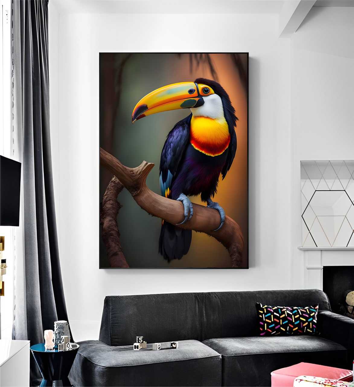 Quadro Decorativo Tucano em Arte Colorida
